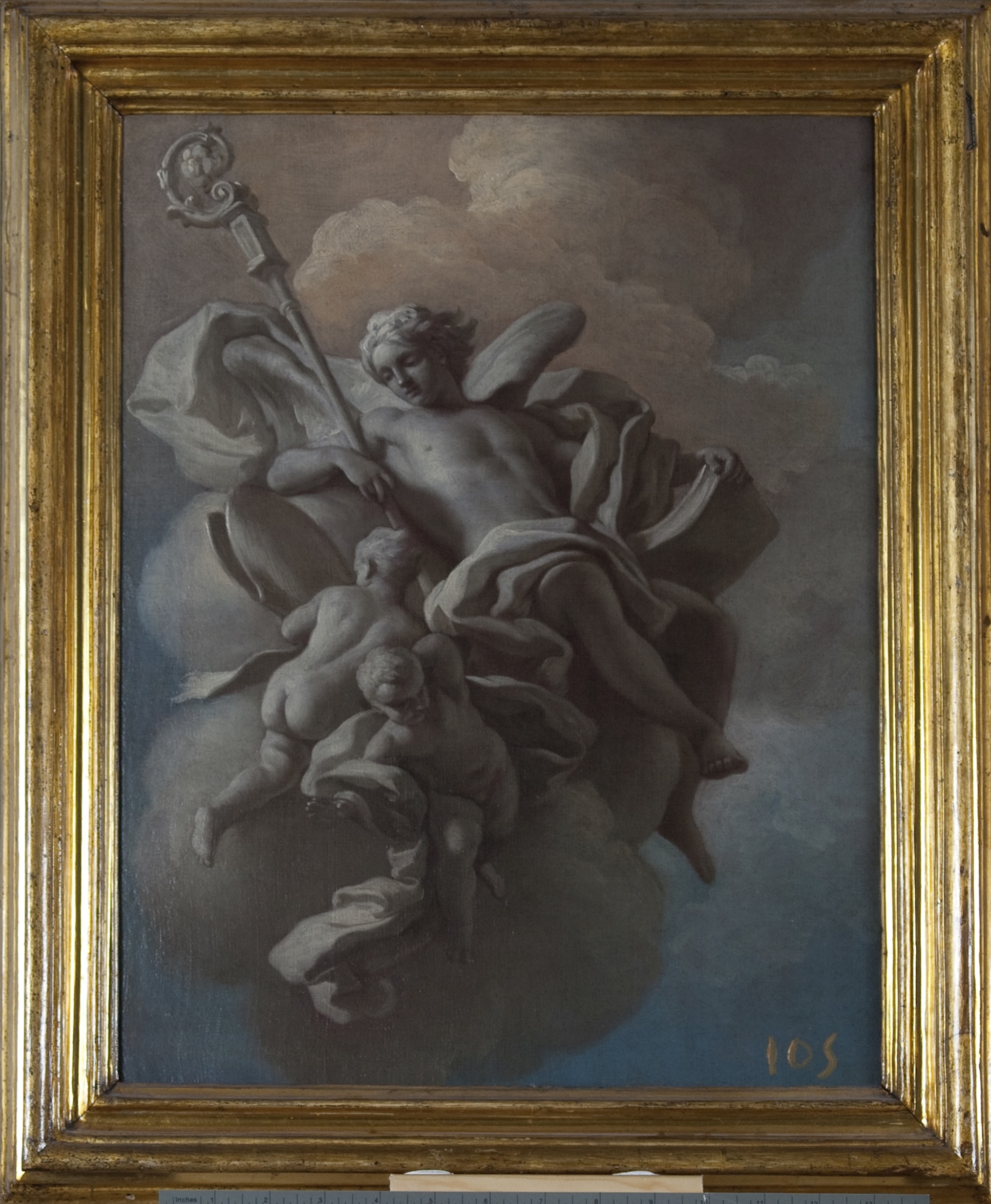 Angelo e putti con libro, mitra e pastorale