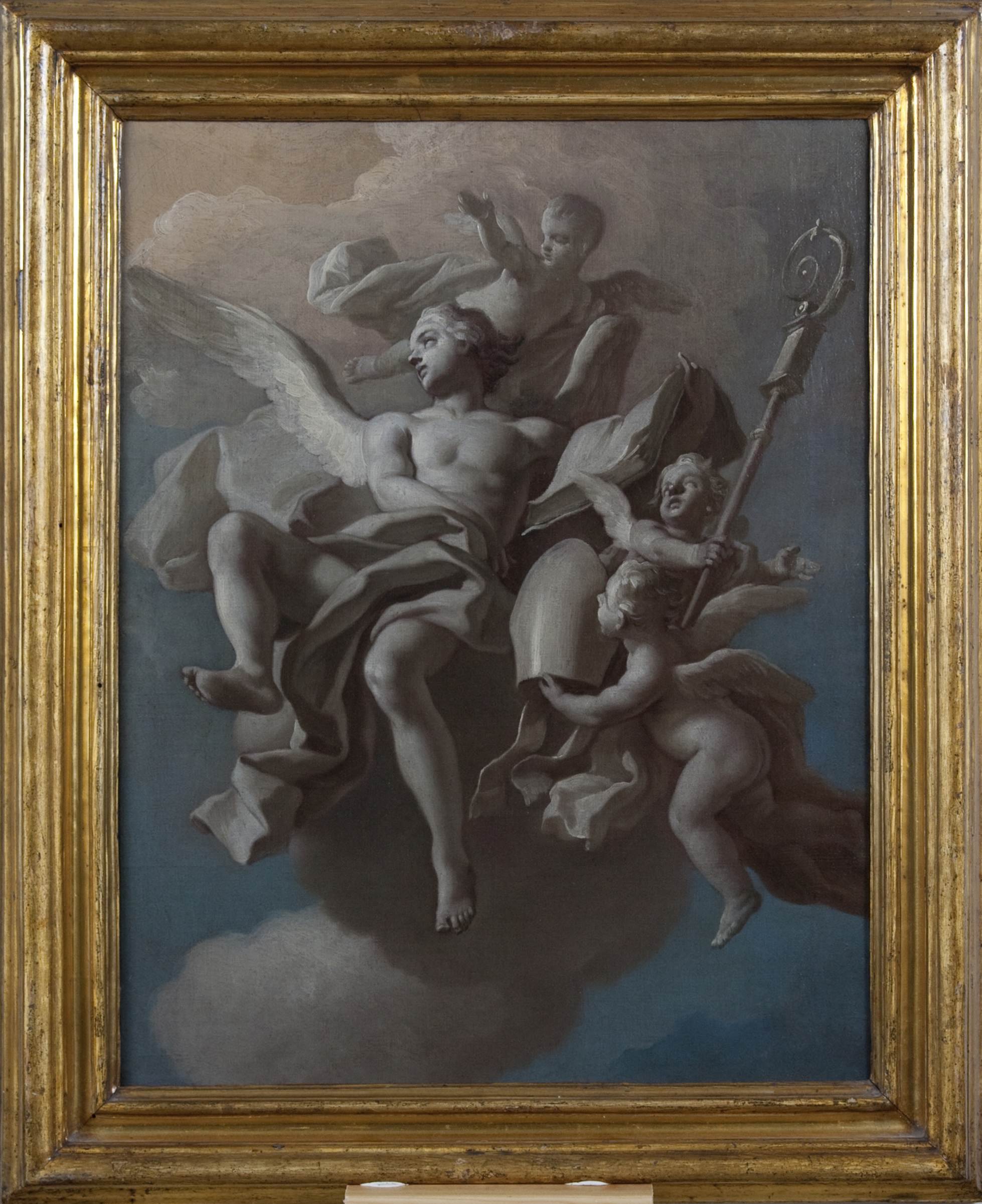 Angelo e putti con libro, mitra e pastorale