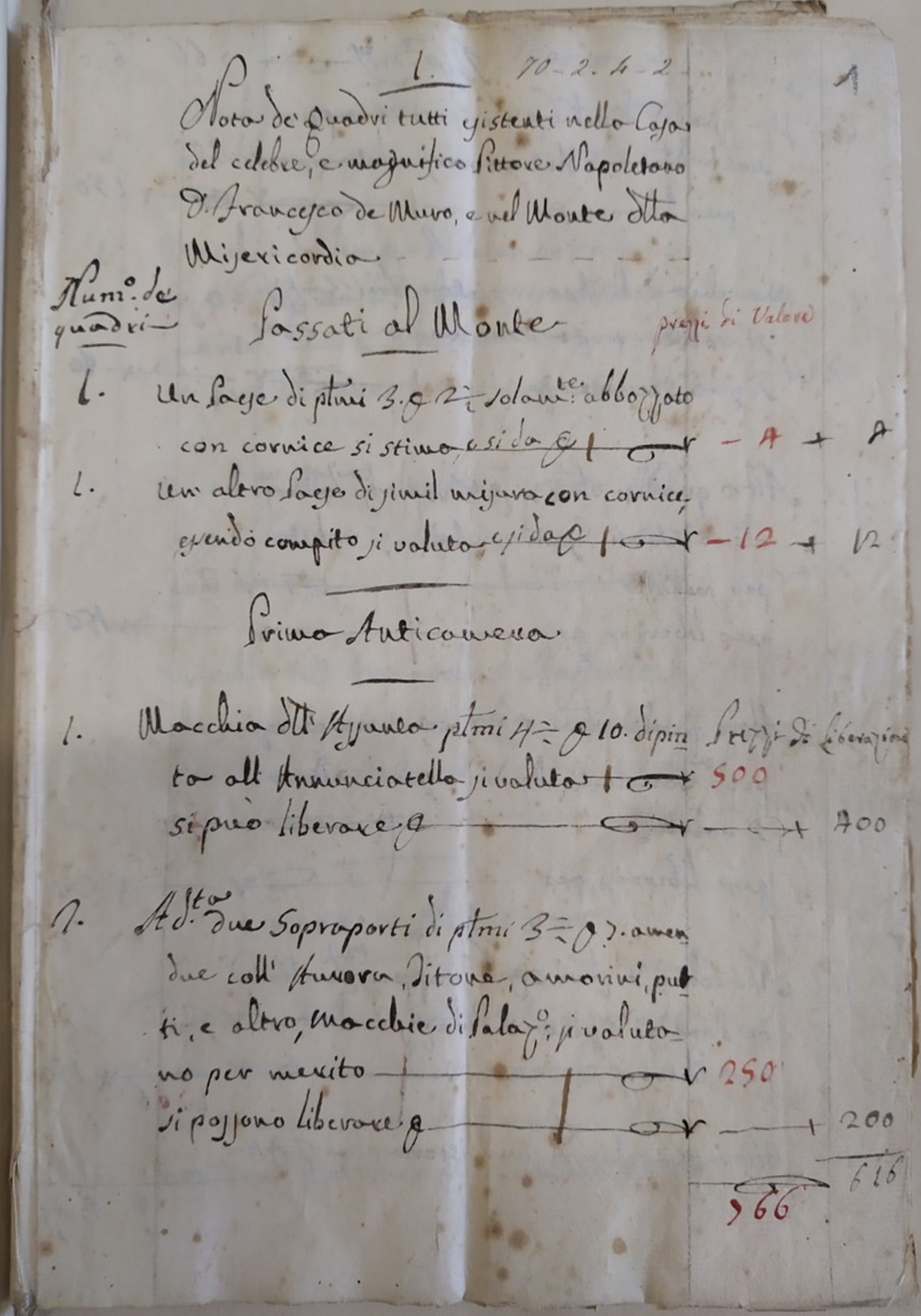 Inventario Palumbo, 9 settembre 1782